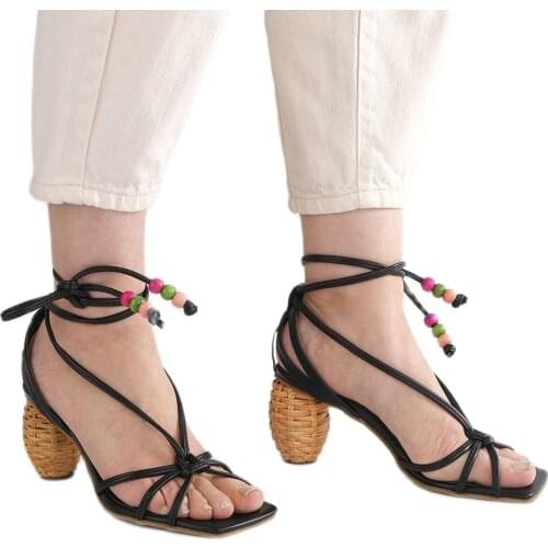 2021 Ladies Sandals Shoes Women Luxury High Quality Sandals Drawstring Heel Sandals Party Open Toe Square туфли Женские сандалии