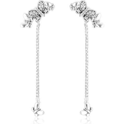 Earrings for women Bedazzling Butterflies Hanging Earring Kolczyki Aretes de Mujer Brincos 925 Sterling Silver Jewelry Oorbellen