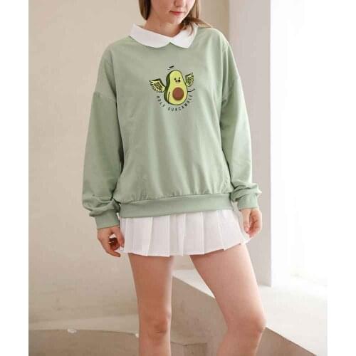 Angel Avocado Green Long Sleeve Graphic Hoodies Women Oversized Sweatshirts for Teen Girls Korean Fashion Top Cotton Pullover