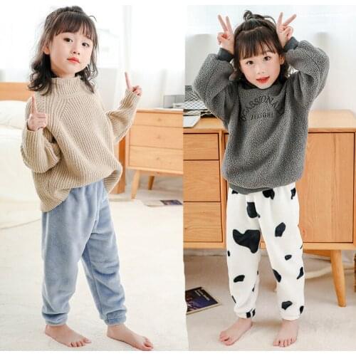 Winter Warm Velvet Pants For 2-11 Years Solid Boys Girls Casual Pants Leggings Enfant Garcon Kids Children Home Clothes Trousers