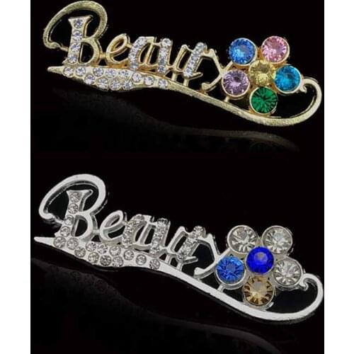 2019New 50Pcs Letter "Beauty" Plum Rhinestone Buttons for DIY hair and phone case accessories ZJ168