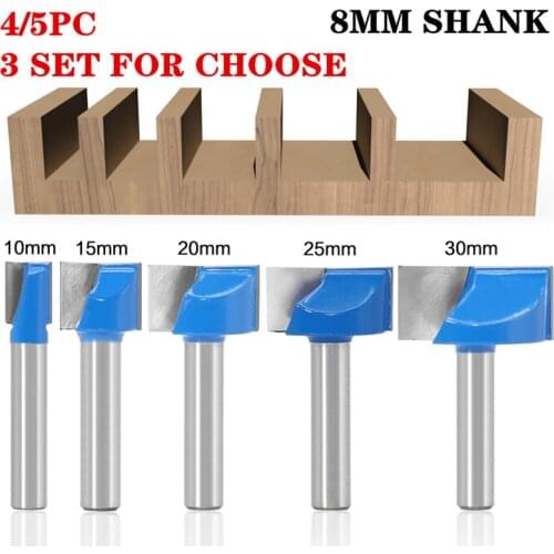 5pcs/set 8mm Shank Cleaning Bottom Wood Router Bit 10,15,20,,25,30mm Diameter End Mill Woodworking Tools Milling Cutter