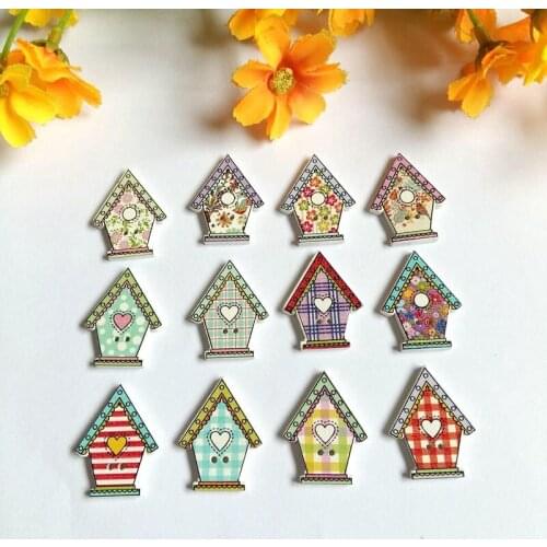 50pcs/lot Small house Decorative Buttons 2 Holes for crafts and kids Scrapbooking Sewing Accessories