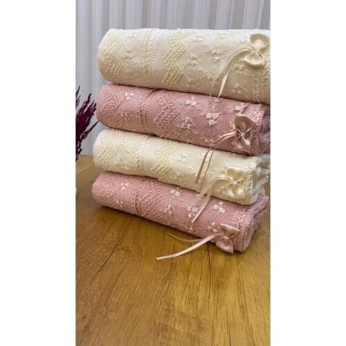 50x90 4'lü 100 Cotton Velvet Laced Bow Pattern Towel