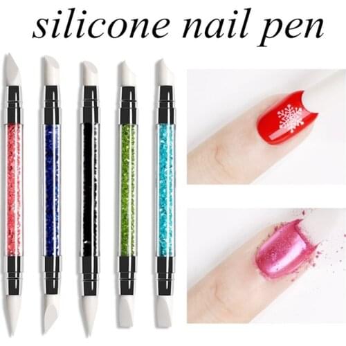 Acrylic 2 Way Dual Silicone Heads Nail Art Sculpture Pen Rhinestone Acrylic Handle for Emboss Carving Craft Polish Manicure Tool