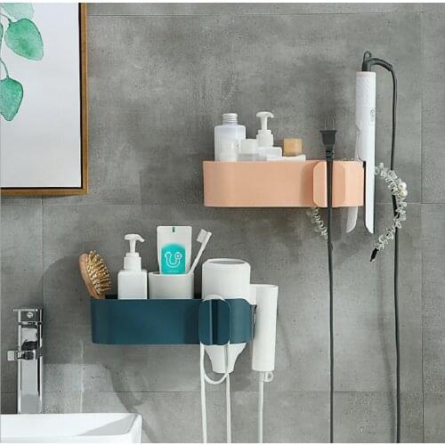 Bathroom Hair Dryer Holder Multifunction Bathroom Shelf Organizer Wall Mounted Hair Dryer Storage Rack