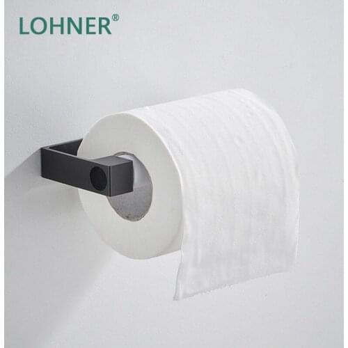 Lohner New Alumimum Toilet Paper Towel Holder Black Hole-Free Mobile Phone Tissue Nordic Roll Stand Wall Hanging Zotobon