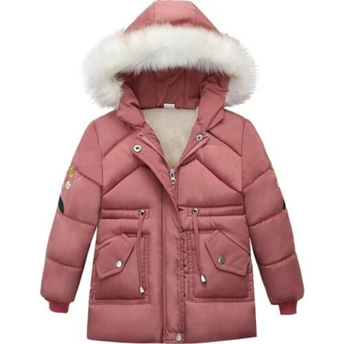 Children Clothes Winter Cotton-padded Clothes girls thick coats hooded zipper embroidery cute casual cotton clothes Kids clothes