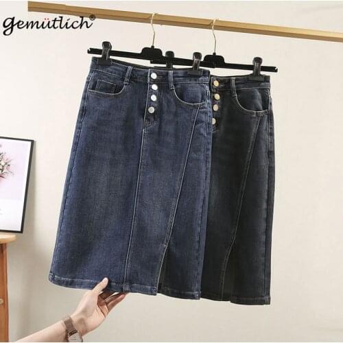 GEMUTLICH Big Size S-9XL Women Denim Pencil Skirt Jeans High Waist Spilt Skinny Sexy Skirt Party Spring Summer 2021