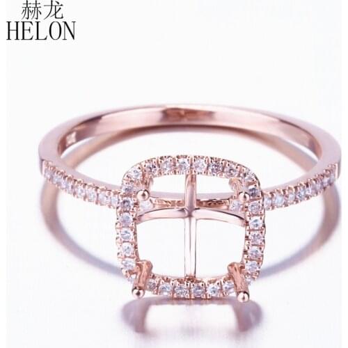 HELON 7x7mm Cushion Cut Solid 14K Rose Gold Engagement Wedding Real Natural Diamond Semi Mount Party Fine Jewelry Diamond Ring