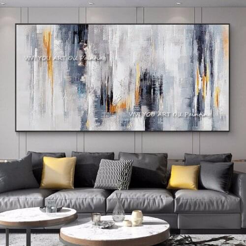 Large Size Abstract Grey White 100% Handmade Oil Painting Living Room Canvas Posters Modern Wall Art Picture Bedroom home decor