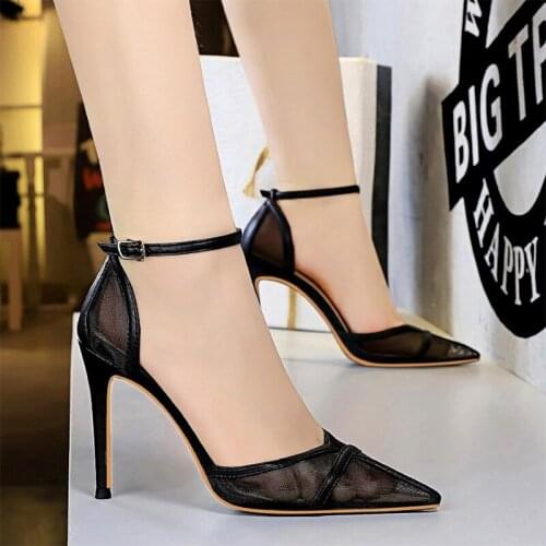Classic Sandals Womens Summer Shoes Fashion Womens Pumps Shoes On Heels 10cm Buckle Sandals Ladies Party Shoes Female Sandals