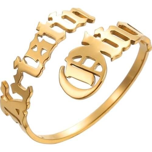 Rings for Women Girls Custom Nameplate Ring 2 Name Rings Couple Mother Daughter Rings Stainless Steel Adjustable Rings Jewelry