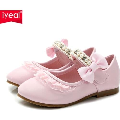 IYEAL Spring Children Girls Leather Flat Shoes Fashion Flower Baby Princess Butterfly Knot Teenager Kids Girls Wedding Shoes