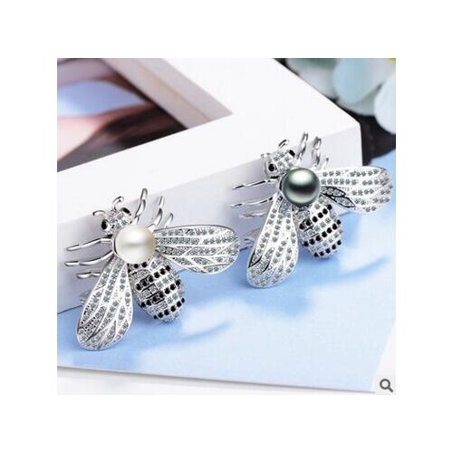 A 40*28MM shell Fashion individual bee brooch and pearl accessories flowers women sterling--jewelry shell Pearlgirl Wedding