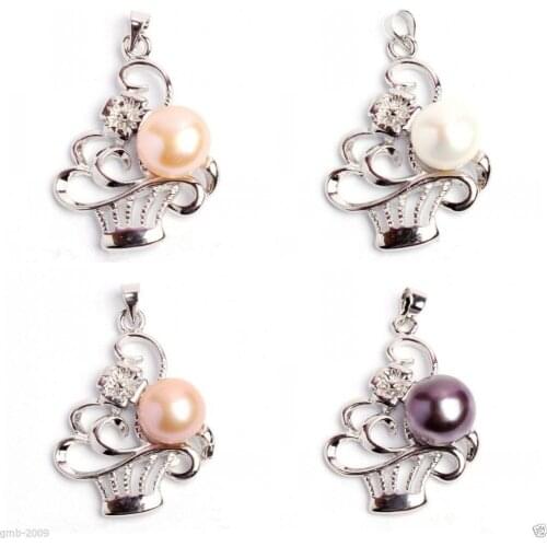 Fashion Pretty Natural 10-11mm Freshwater Cultured Pearl Crystal Crown Pendant