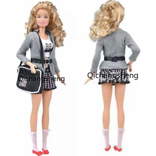 Fashion Gray Knitted Winter Sweater 1/6 BJD Doll Clothes For Barbie Outfits Coat Shirt Skirt Bag Socks Shoes 1:6 Accessories Toy
