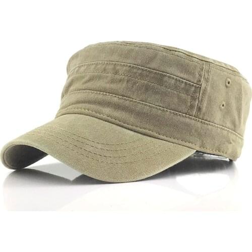 Classic Vintage Flat Top Mens Washed Caps Hat Adjustable Fitted Thicker Cap Military Hats For Men Casquette gorra hombre