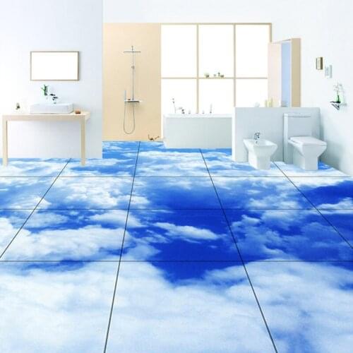 Blue Sky And White Clouds Wall Mural Home Decoration Modern Bathroom Kitchen Floor Backdrop Custom PVC Waterproof Wallpapers