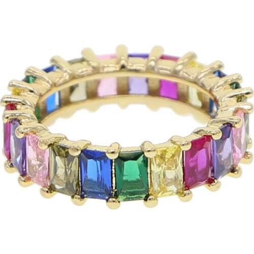 Square cz engagement band ring with colorful cz stone Gold color eternity band fashion