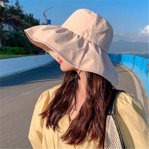 New Bucket Hat Spring Summer Wide Brim Sun Visor Hats Women Panama Caps Two-Side Wear Foldable Portable Outdoor Bucket Cap