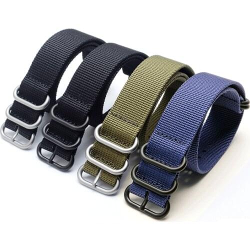 PEIYI 18mm 20mm 22mm 24mm 26mm Five Ring watchband black blue orange army green strap for mens sports canvas wristband