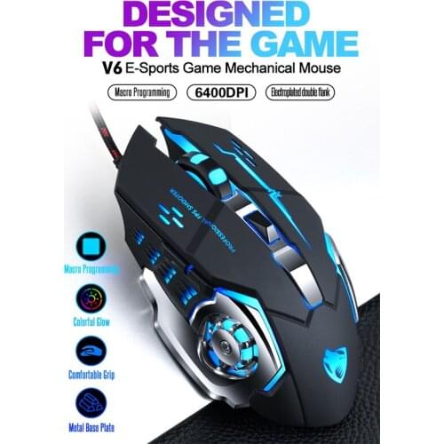 Illuminated Wired Macro Programmable Configured Gaming Game Computer Laptop Mouse 7-color LED Backlit 6400DPI Gamer Mice
