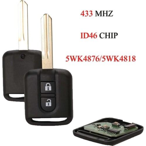 Kutery 10PCS/Lot Remote Car Key For Nissan Elgrand Qashqai Navara Micra Note NV200 2Buttons 433Mhz ID46 Chip 5WK4876/5WK4818