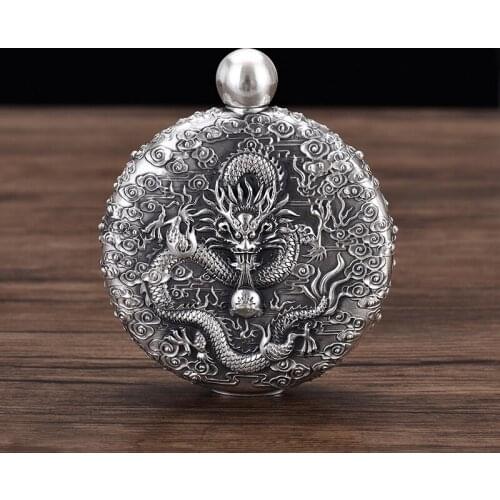 Handmade S999 Sterling Silver Wine pot Portable Retro Spirits Stiff Drinking Set