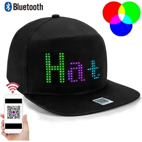 Bluetooth LED Hat RGB Full Color Programmable Matrix Display Board, Baseball Cap Fisherman Hat DIY Soft Cotton Screen Cap
