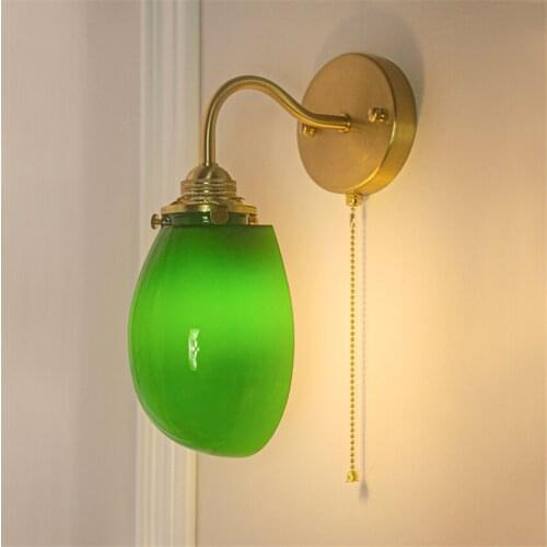 Nordic vintage bedroom Water droplets green wall lamps nostalgic indoor stairwell copper property wall sconces lights fixtures