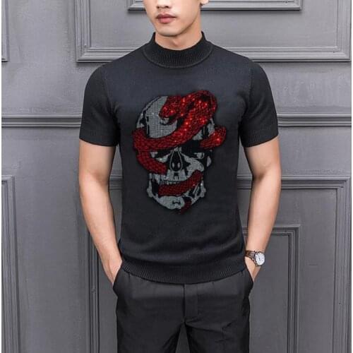 2021 Rhinestones Warm Winter Striped Knitted Pull Sweater Men Wear Mens Pullover Knit Mens Sweaters Male Fashion