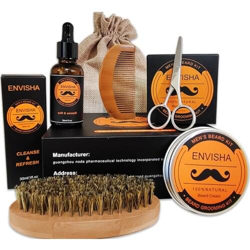 ENVISHA Beard Growth Kit Moustache Wax Tool Men Beard Balm Barba Oil Set Comb Moisturize Scissor Hair Grooming Style
