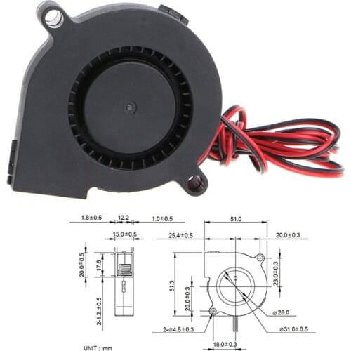 1Pc 12V DC 50mm Blow Radial Cooling Fan Hotend Extruder For 3D Printer