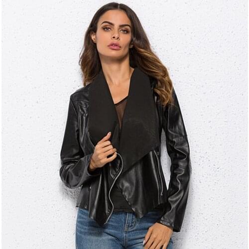 Fashion new Casual PU Leather Jacket Women Classic Zipper Short Motorcycle Jackets Lady Autumn Soft Leather Basic Coat Black