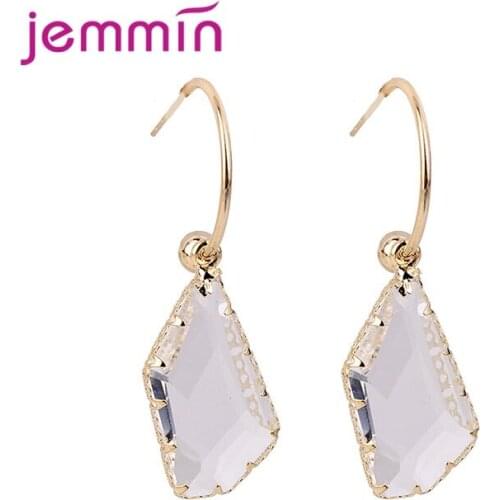 New 2020 Arrivals 925 Sterling Silver Women Geometric Drop Earrings Irregular Transparent Crystal Hanging Earrings Jewelry Gifts