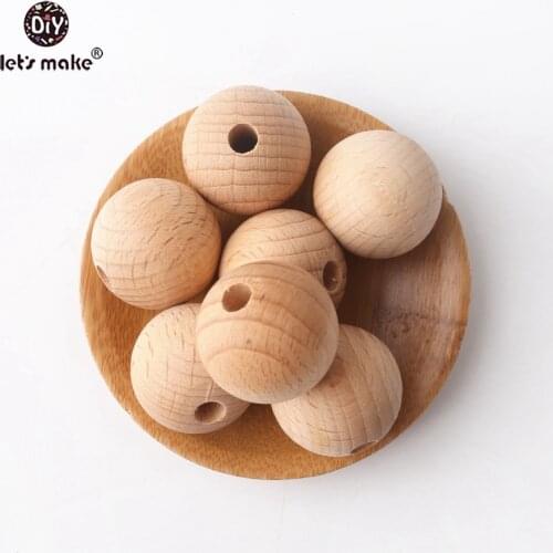 Lets Make Beech Wood Chewable Beads Wholesale 25mm 100PC Food Grade Wooden Teething Wood Teether Toy DIY Crafts Nursing Pendant