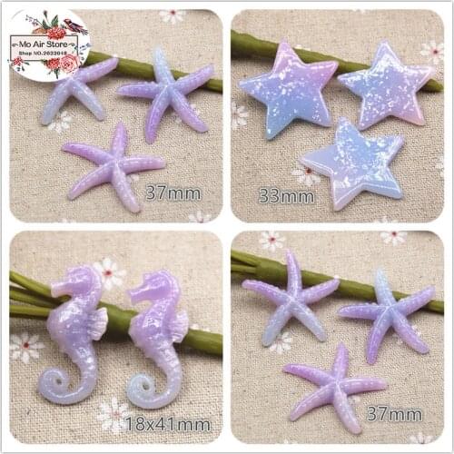 10PCS glitter seastar/Seahorse/star Flat back Cabochon Miniature craft Art Supply Decoration Charm DIY Craft