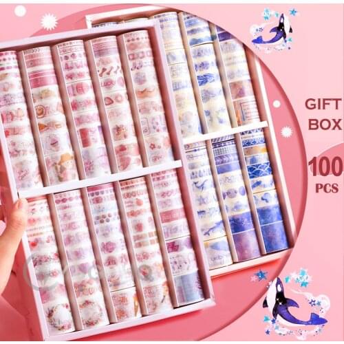 100Rolls/box Multi Colors Washi Tape Set Decorative Masking Tape Cute Scrapbooking Adhesive Tape School Stationery Supplies