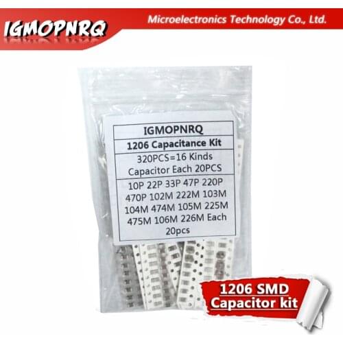 16values*20pcs=320pcs 1206 SMD Capacitor assorted kit 10pF~475M component diy samples kit