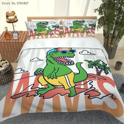2/3 Pieces Green Dinosaur Bedding Set Lovely Cartoon Duvet Cover For Boy Girl Bed Quilt Cover Microfiber Fabric Bed Cover Set