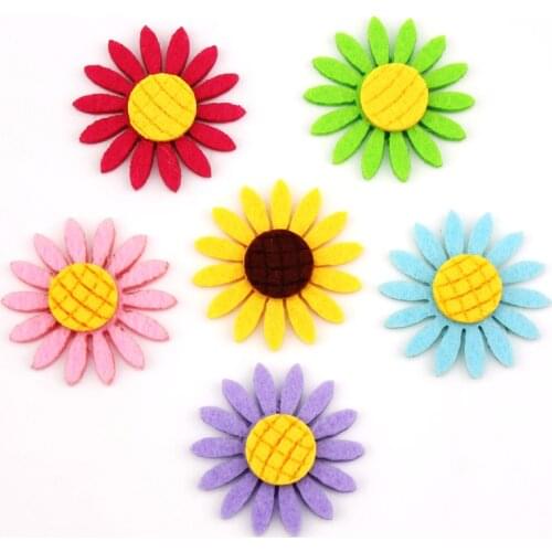 48Pcs 4cm Colorful Sunflower felt Padded Appliques for childrens crafts Hairpin headwear Stick on DIY Baby BB Clip Accessories
