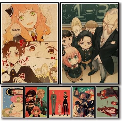 50 Designs Anime SPY×FAMILY Kraftpaper Poster Protagonist Artwork Fancy Wall Sticker for Coffee House Bar