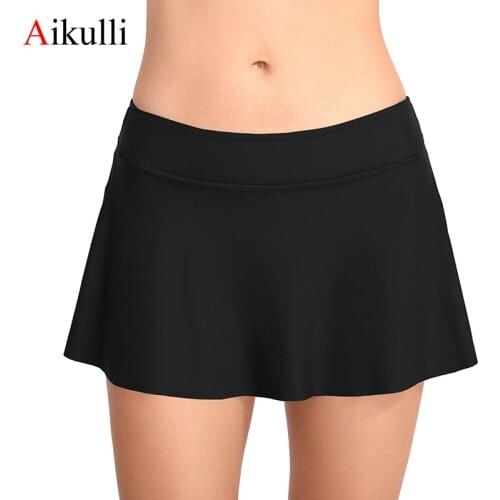 Aikulli Bikini Bottom Swim Skirt Women Build-in Brief Swim Wear Trunks Solid Swimwear Briefs Swimming Bottom Tankini Bottoms