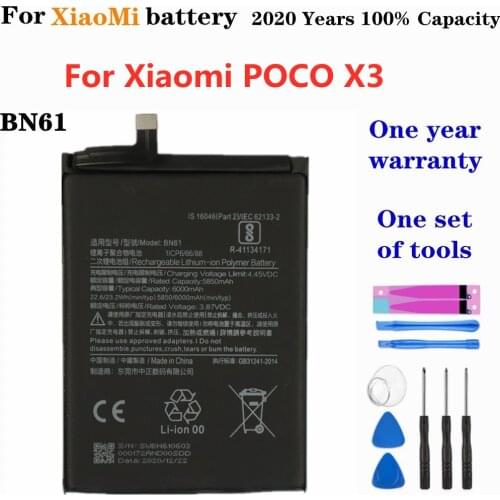 2020 Years BN61 Battery For Xiaomi POCO X3 Mobile Phone Battery 6000mAh Replacement Bateria With Tools