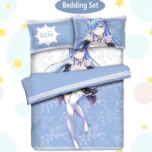 Anime JK Bedding Sets Re Life in a different world from zero Rem Long Hair Comforter Set Bed Flat Sheet Quilt Cover Pillowcase