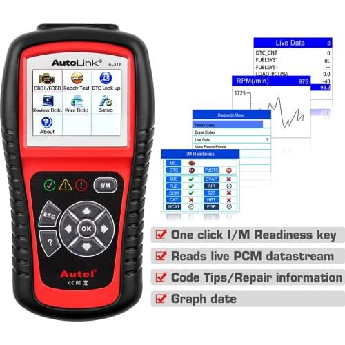 Autel AutoLink AL519 Full OBD2 Scanner All 10 modes OBDII/EOBD Car Diagnostic Tool One-Click I/M Readiness Key PK CR3001 & KW310