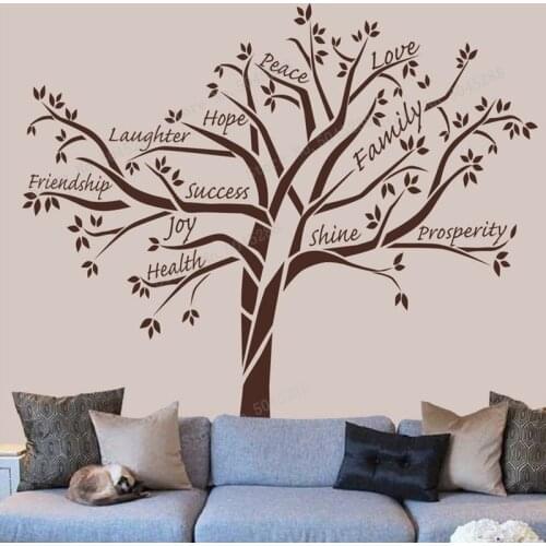 Good Wishes Words Tree Large Wall Decals For Living Room Kids Room Home Decor Wall Art Stickers Mural Family Wallpaper LL1125