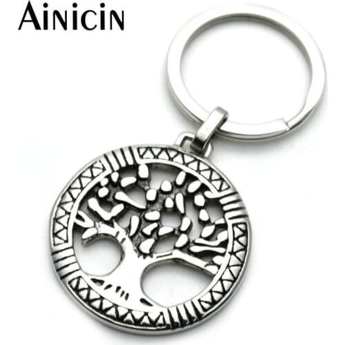 316L Stainless Steel Leaf Tree Key Chain 30mm Diameter Keyring Women Bag Accessory Jewelry