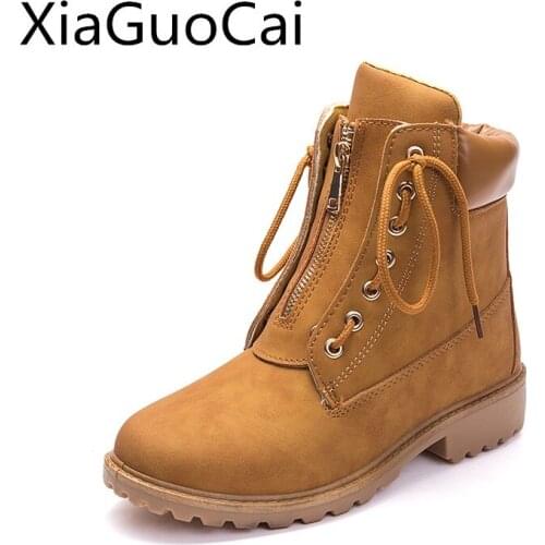 Brand Winter Warm Women Boots Outdoor Lace-up Zipper Ankle Boots for Ladies Female Low Heel Flat with Casual Flat Boots